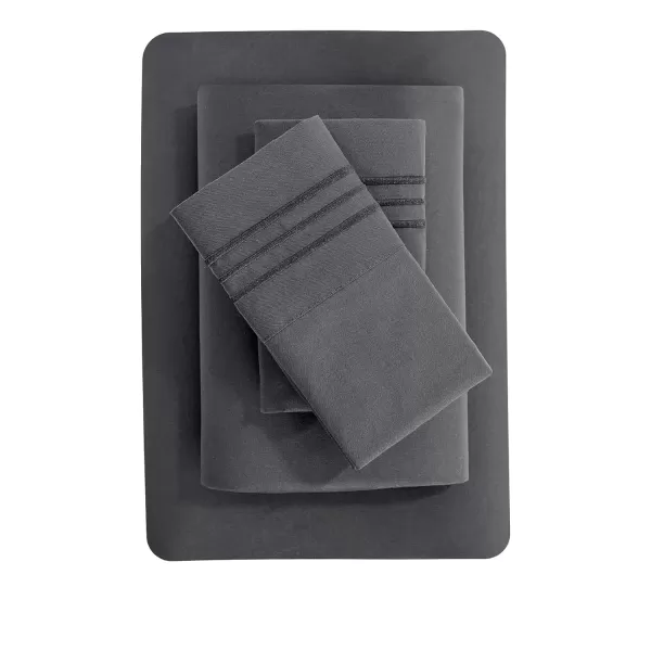imageCozyLux Hotel Luxury Queen Bed Sheets Set  1800 Series 4Piece Embroidered Microfiber Sheets Double Brushed 16quot Deep Pocket Soft and WrinkleResistant WhiteDark Grey