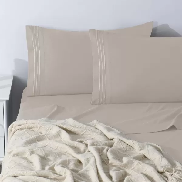 imageCozyLux Hotel Luxury Queen Bed Sheets Set  1800 Series 4Piece Embroidered Microfiber Sheets Double Brushed 16quot Deep Pocket Soft and WrinkleResistant WhiteBeige