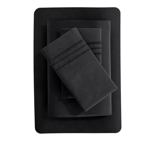 imageCozyLux Hotel Luxury Queen Bed Sheets Set  1800 Series 4Piece Embroidered Microfiber Sheets Double Brushed 16quot Deep Pocket Soft and WrinkleResistant WhiteBlack