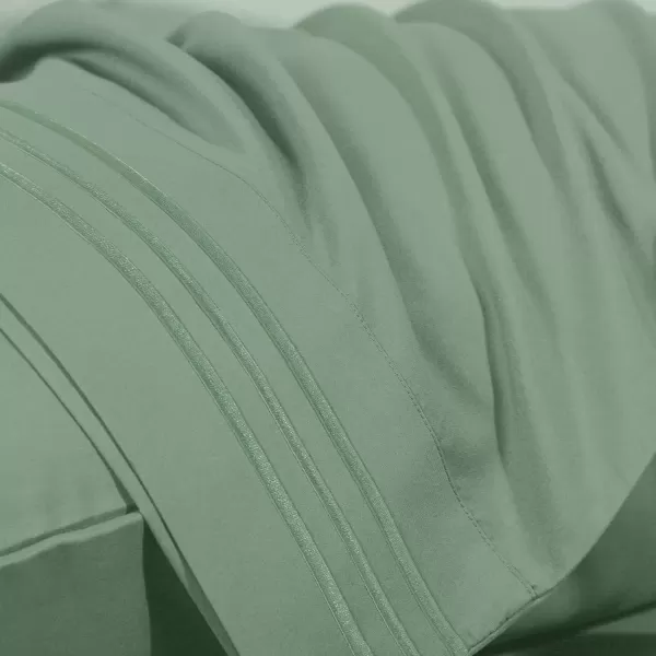 imageCozyLux Hotel Luxury Queen Bed Sheets Set  1800 Series 4Piece Embroidered Microfiber Sheets Double Brushed 16quot Deep Pocket Soft and WrinkleResistant WhiteSage Green