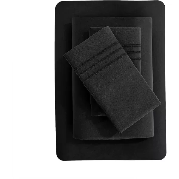 imageCozyLux Hotel Luxury Queen Bed Sheets Set  1800 Series 4Piece Embroidered Microfiber Sheets Double Brushed 16quot Deep Pocket Soft and WrinkleResistant WhiteBlack