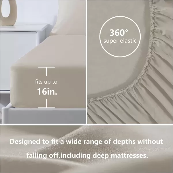 imageCozyLux Hotel Luxury Queen Bed Sheets Set  1800 Series 4Piece Embroidered Microfiber Sheets Double Brushed 16quot Deep Pocket Soft and WrinkleResistant WhiteBeige