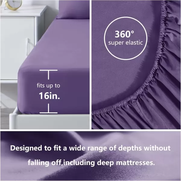 imageCozyLux Hotel Luxury Queen Bed Sheets Set  1800 Series 4Piece Embroidered Microfiber Sheets Double Brushed 16quot Deep Pocket Soft and WrinkleResistant WhitePurple