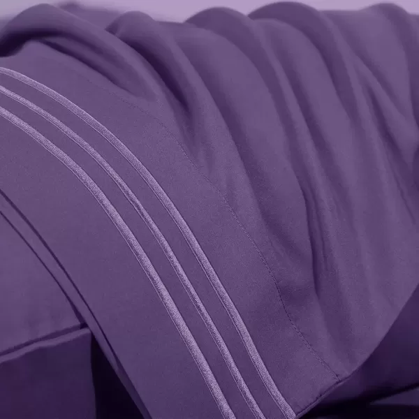 imageCozyLux Hotel Luxury Queen Bed Sheets Set  1800 Series 4Piece Embroidered Microfiber Sheets Double Brushed 16quot Deep Pocket Soft and WrinkleResistant WhitePurple