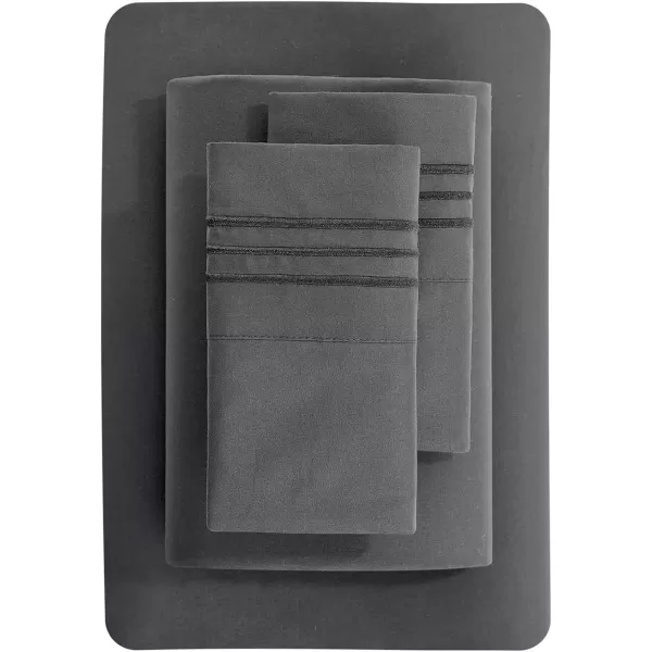 imageCozyLux Hotel Luxury Queen Bed Sheets Set  1800 Series 4Piece Embroidered Microfiber Sheets Double Brushed 16quot Deep Pocket Soft and WrinkleResistant WhiteDark Grey