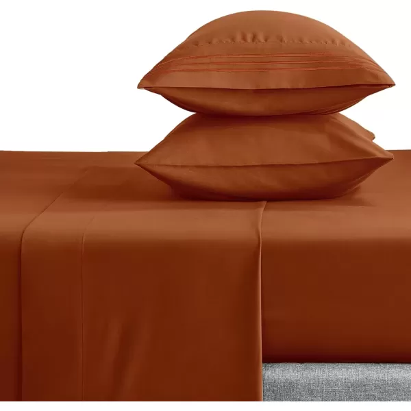imageCozyLux Hotel Luxury Queen Bed Sheets Set  1800 Series 4Piece Embroidered Microfiber Sheets Double Brushed 16quot Deep Pocket Soft and WrinkleResistant WhiteBurnt Orange