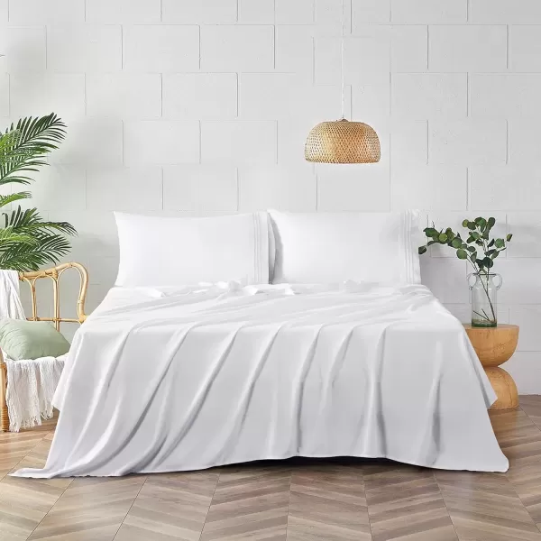 imageCozyLux Hotel Luxury Queen Bed Sheets Set  1800 Series 4Piece Embroidered Microfiber Sheets Double Brushed 16quot Deep Pocket Soft and WrinkleResistant WhiteWhite
