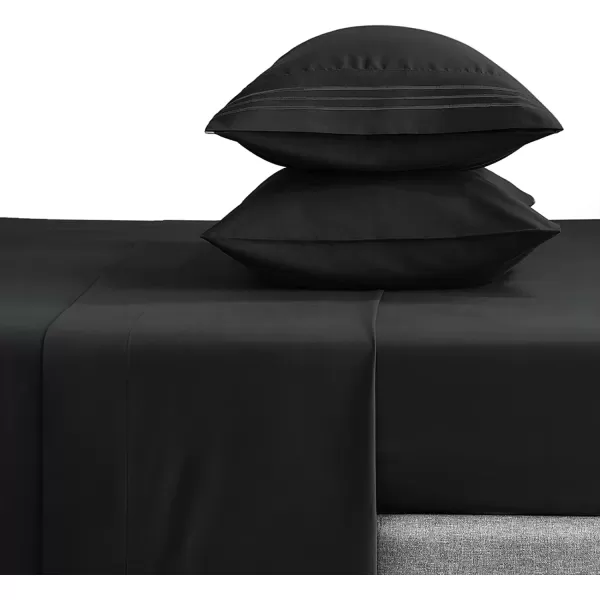 imageCozyLux Hotel Luxury Queen Bed Sheets Set  1800 Series 4Piece Embroidered Microfiber Sheets Double Brushed 16quot Deep Pocket Soft and WrinkleResistant WhiteBlack
