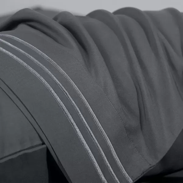 imageCozyLux Hotel Luxury Queen Bed Sheets Set  1800 Series 4Piece Embroidered Microfiber Sheets Double Brushed 16quot Deep Pocket Soft and WrinkleResistant WhiteDark Grey