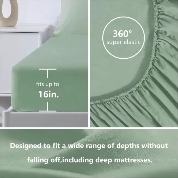 imageCozyLux Hotel Luxury Queen Bed Sheets Set  1800 Series 4Piece Embroidered Microfiber Sheets Double Brushed 16quot Deep Pocket Soft and WrinkleResistant WhiteSage Green