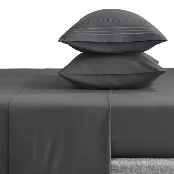 imageCozyLux Hotel Luxury Queen Bed Sheets Set  1800 Series 4Piece Embroidered Microfiber Sheets Double Brushed 16quot Deep Pocket Soft and WrinkleResistant WhiteDark Grey