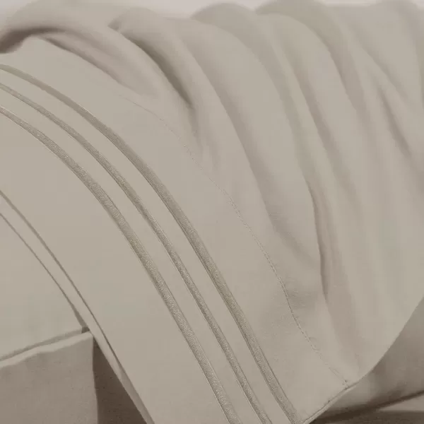 imageCozyLux Hotel Luxury Queen Bed Sheets Set  1800 Series 4Piece Embroidered Microfiber Sheets Double Brushed 16quot Deep Pocket Soft and WrinkleResistant WhiteBeige