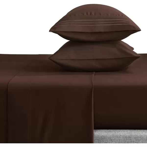 imageCozyLux Hotel Luxury Queen Bed Sheets Set  1800 Series 4Piece Embroidered Microfiber Sheets Double Brushed 16quot Deep Pocket Soft and WrinkleResistant WhiteBrown