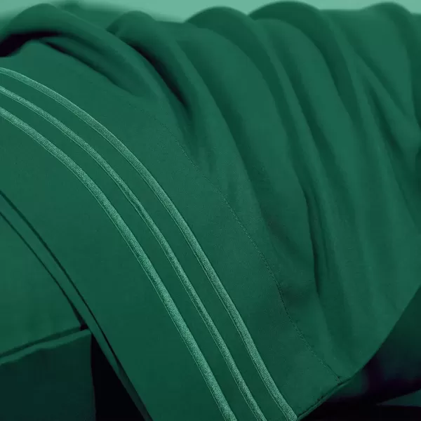 imageCozyLux Hotel Luxury Queen Bed Sheets Set  1800 Series 4Piece Embroidered Microfiber Sheets Double Brushed 16quot Deep Pocket Soft and WrinkleResistant WhiteForest Green