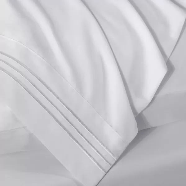imageCozyLux Hotel Luxury Queen Bed Sheets Set  1800 Series 4Piece Embroidered Microfiber Sheets Double Brushed 16quot Deep Pocket Soft and WrinkleResistant WhiteWhite