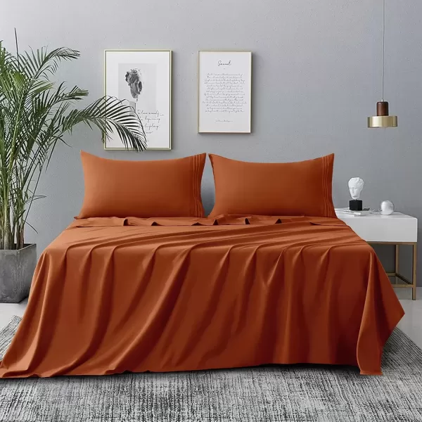 imageCozyLux Hotel Luxury Queen Bed Sheets Set  1800 Series 4Piece Embroidered Microfiber Sheets Double Brushed 16quot Deep Pocket Soft and WrinkleResistant WhiteBurnt Orange