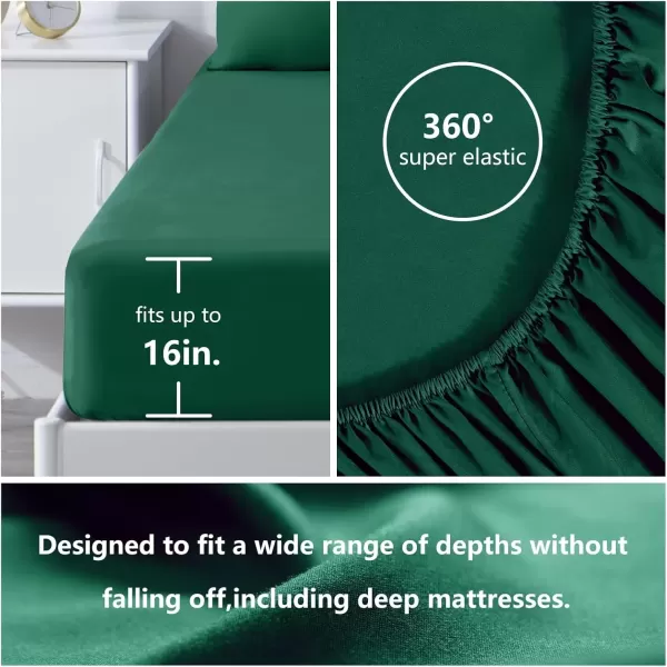 imageCozyLux Hotel Luxury Queen Bed Sheets Set  1800 Series 4Piece Embroidered Microfiber Sheets Double Brushed 16quot Deep Pocket Soft and WrinkleResistant WhiteForest Green