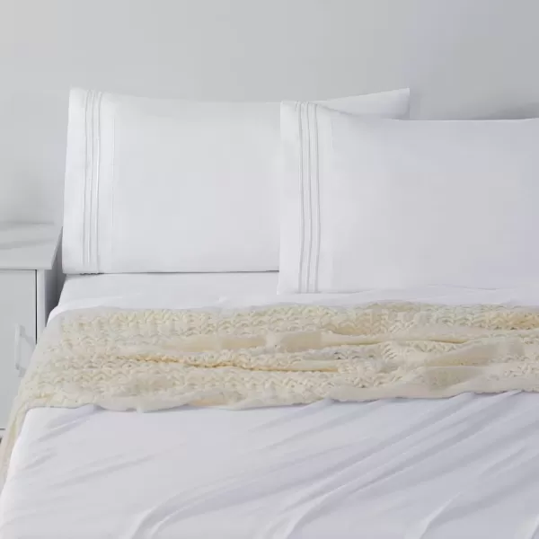 imageCozyLux Hotel Luxury Queen Bed Sheets Set  1800 Series 4Piece Embroidered Microfiber Sheets Double Brushed 16quot Deep Pocket Soft and WrinkleResistant WhiteWhite