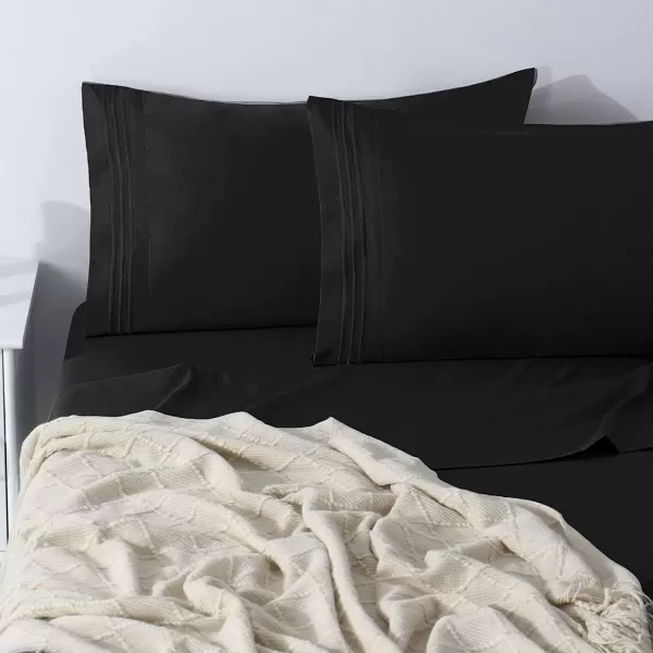 imageCozyLux Hotel Luxury Queen Bed Sheets Set  1800 Series 4Piece Embroidered Microfiber Sheets Double Brushed 16quot Deep Pocket Soft and WrinkleResistant WhiteBlack