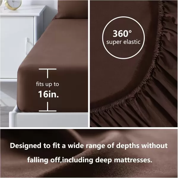 imageCozyLux Hotel Luxury Queen Bed Sheets Set  1800 Series 4Piece Embroidered Microfiber Sheets Double Brushed 16quot Deep Pocket Soft and WrinkleResistant WhiteBrown