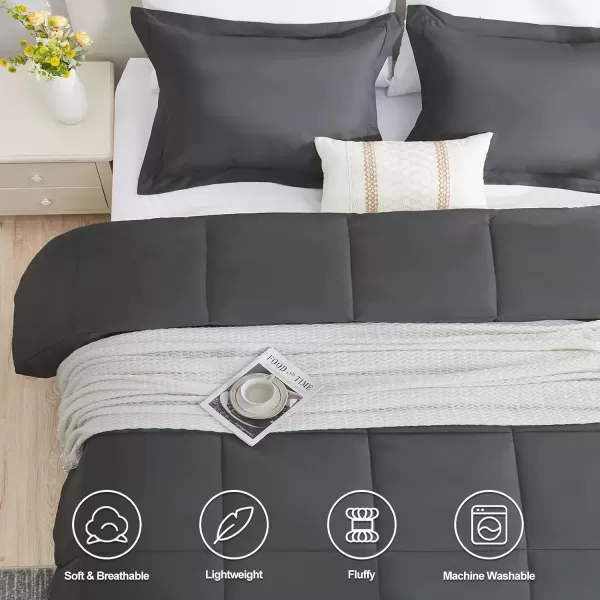 imageCozyLux King Size Comforter Set  Black Comforter King Size 3 Pieces Box Stitched Bed Set for All Seasons Soft Lightweight Bedding Sets with 1 Down Alternative Comforter and 2 Pillow ShamsDark Grey