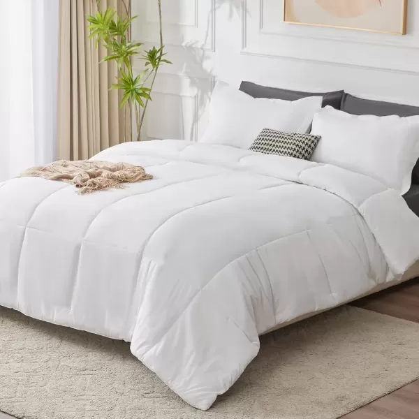 imageCozyLux King Size Comforter Set  Black Comforter King Size 3 Pieces Box Stitched Bed Set for All Seasons Soft Lightweight Bedding Sets with 1 Down Alternative Comforter and 2 Pillow ShamsWhite