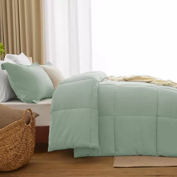 imageCozyLux King Size Comforter Set  Black Comforter King Size 3 Pieces Box Stitched Bed Set for All Seasons Soft Lightweight Bedding Sets with 1 Down Alternative Comforter and 2 Pillow ShamsSage Green