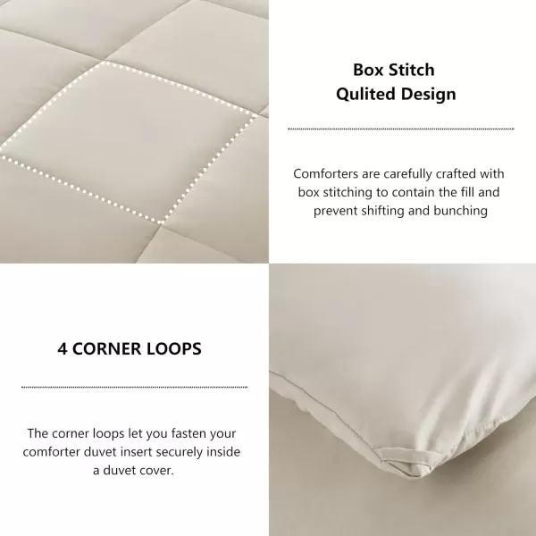 imageCozyLux King Size Comforter Set  Black Comforter King Size 3 Pieces Box Stitched Bed Set for All Seasons Soft Lightweight Bedding Sets with 1 Down Alternative Comforter and 2 Pillow ShamsBeige