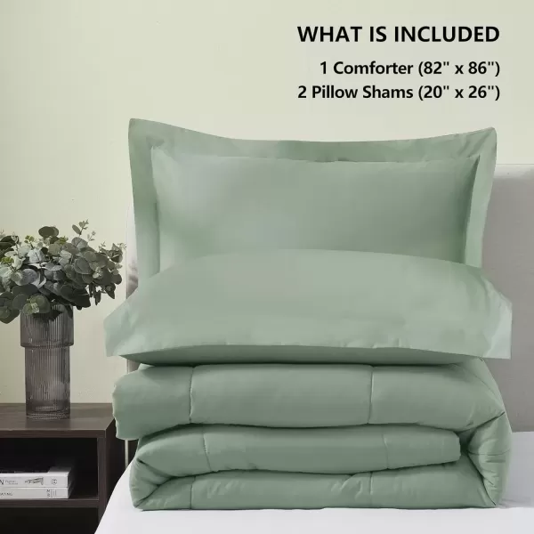 imageCozyLux King Size Comforter Set  Black Comforter King Size 3 Pieces Box Stitched Bed Set for All Seasons Soft Lightweight Bedding Sets with 1 Down Alternative Comforter and 2 Pillow ShamsSage Green