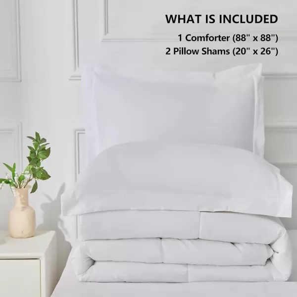 imageCozyLux King Size Comforter Set  Black Comforter King Size 3 Pieces Box Stitched Bed Set for All Seasons Soft Lightweight Bedding Sets with 1 Down Alternative Comforter and 2 Pillow ShamsWhite