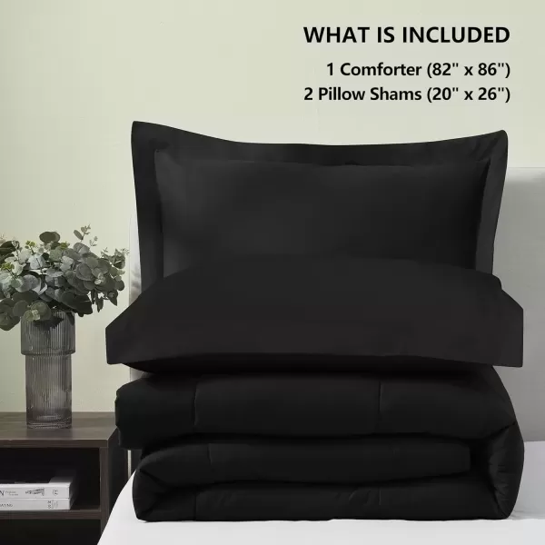 imageCozyLux King Size Comforter Set  Black Comforter King Size 3 Pieces Box Stitched Bed Set for All Seasons Soft Lightweight Bedding Sets with 1 Down Alternative Comforter and 2 Pillow ShamsBlack