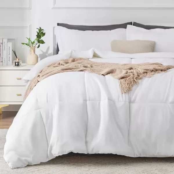 imageCozyLux King Size Comforter Set  Black Comforter King Size 3 Pieces Box Stitched Bed Set for All Seasons Soft Lightweight Bedding Sets with 1 Down Alternative Comforter and 2 Pillow ShamsWhite