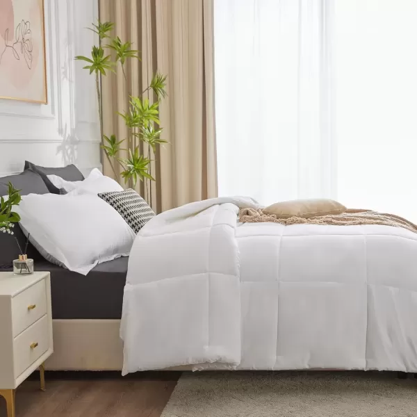 imageCozyLux King Size Comforter Set  Black Comforter King Size 3 Pieces Box Stitched Bed Set for All Seasons Soft Lightweight Bedding Sets with 1 Down Alternative Comforter and 2 Pillow ShamsWhite