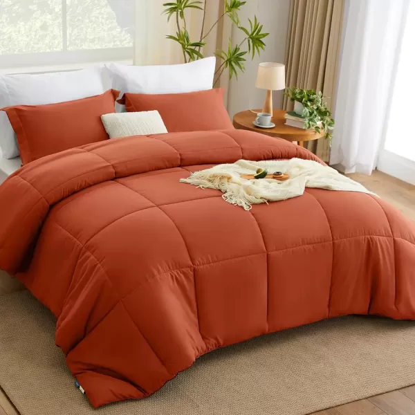 imageCozyLux King Size Comforter Set  Black Comforter King Size 3 Pieces Box Stitched Bed Set for All Seasons Soft Lightweight Bedding Sets with 1 Down Alternative Comforter and 2 Pillow ShamsTerracotta