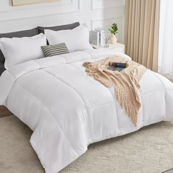 imageCozyLux King Size Comforter Set  Black Comforter King Size 3 Pieces Box Stitched Bed Set for All Seasons Soft Lightweight Bedding Sets with 1 Down Alternative Comforter and 2 Pillow ShamsWhite