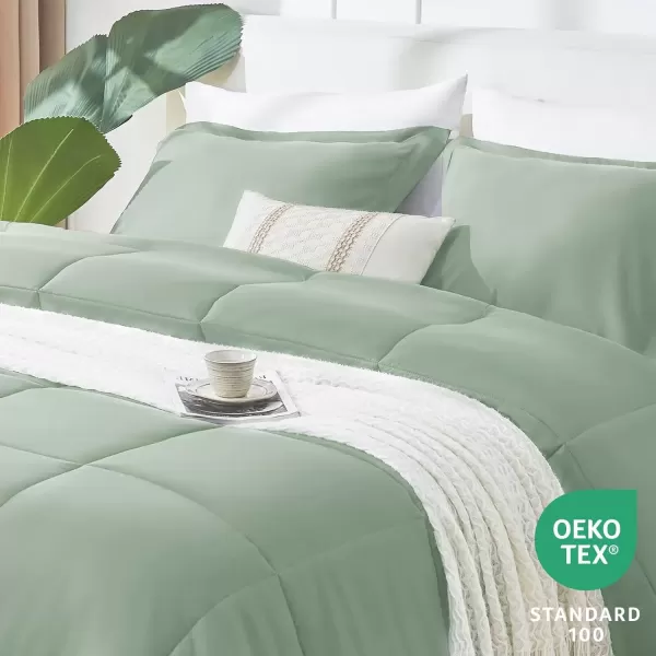 imageCozyLux King Size Comforter Set  Black Comforter King Size 3 Pieces Box Stitched Bed Set for All Seasons Soft Lightweight Bedding Sets with 1 Down Alternative Comforter and 2 Pillow ShamsSage Green