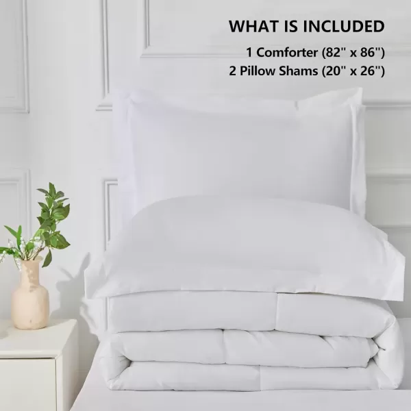 imageCozyLux King Size Comforter Set  Black Comforter King Size 3 Pieces Box Stitched Bed Set for All Seasons Soft Lightweight Bedding Sets with 1 Down Alternative Comforter and 2 Pillow ShamsWhite
