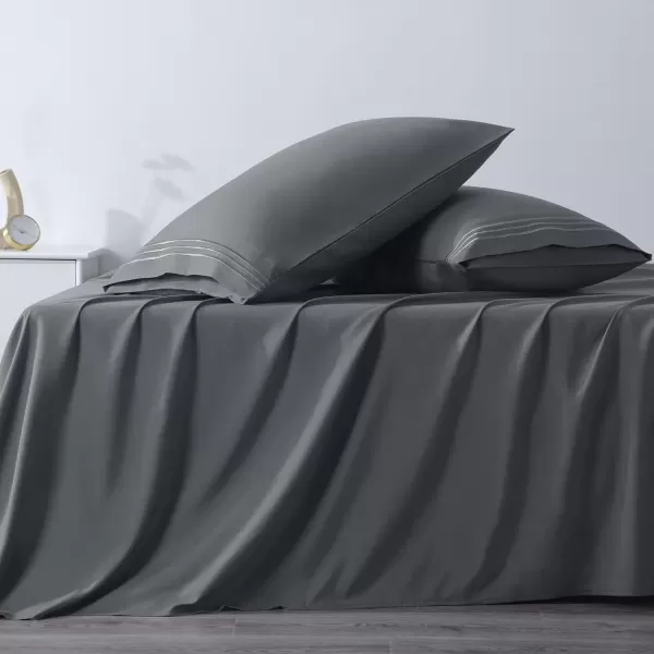 imageCozyLux Pillow Cases Standard Size Set of 2 Luxury 1800 Series Double Brushed Microfiber Bed Pillow Cases Embroidered 2 Pack 20x26 Beige Pillow Covers with Envelope Closure Soft and ComfortableDark Grey