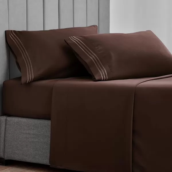imageCozyLux Pillow Cases Standard Size Set of 2 Luxury 1800 Series Double Brushed Microfiber Bed Pillow Cases Embroidered 2 Pack 20x26 Beige Pillow Covers with Envelope Closure Soft and ComfortableBrown