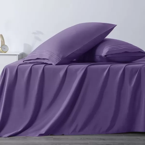 imageCozyLux Pillow Cases Standard Size Set of 2 Luxury 1800 Series Double Brushed Microfiber Bed Pillow Cases Embroidered 2 Pack 20x26 Beige Pillow Covers with Envelope Closure Soft and ComfortablePurple