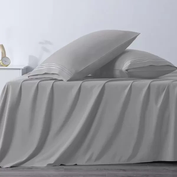 imageCozyLux Pillow Cases Standard Size Set of 2 Luxury 1800 Series Double Brushed Microfiber Bed Pillow Cases Embroidered 2 Pack 20x26 Beige Pillow Covers with Envelope Closure Soft and ComfortableLight Grey