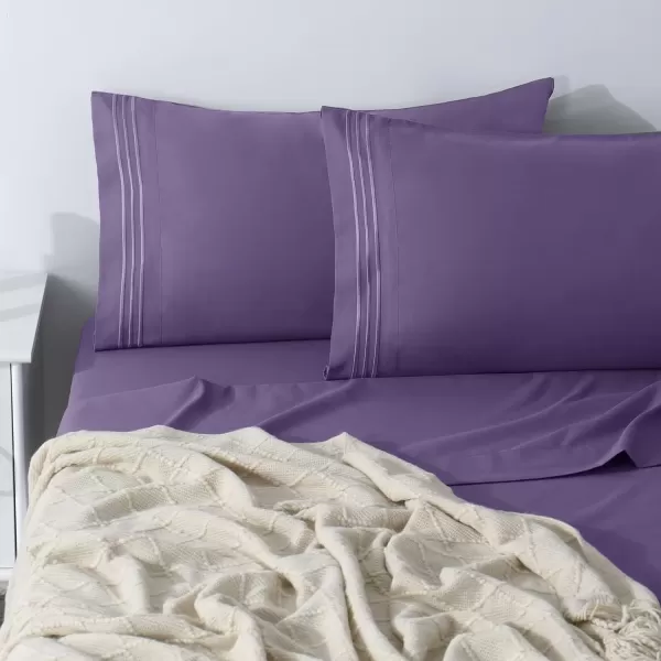 imageCozyLux Pillow Cases Standard Size Set of 2 Luxury 1800 Series Double Brushed Microfiber Bed Pillow Cases Embroidered 2 Pack 20x26 Beige Pillow Covers with Envelope Closure Soft and ComfortablePurple