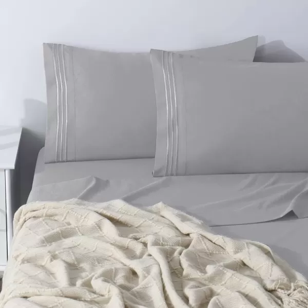 imageCozyLux Pillow Cases Standard Size Set of 2 Luxury 1800 Series Double Brushed Microfiber Bed Pillow Cases Embroidered 2 Pack 20x26 Beige Pillow Covers with Envelope Closure Soft and ComfortableLight Grey