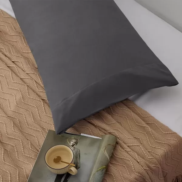 imageCozyLux Pillow Cases Standard Size Set of 2 Luxury 1800 Series Double Brushed Microfiber Bed Pillow Cases Embroidered 2 Pack 20x26 Beige Pillow Covers with Envelope Closure Soft and ComfortableDark Grey
