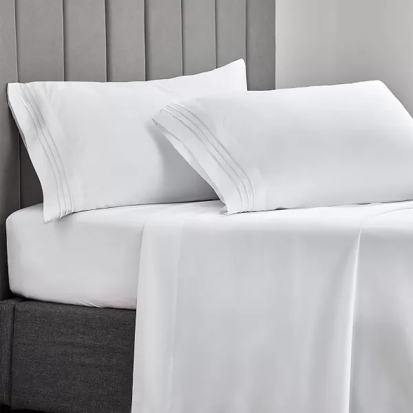 imageCozyLux Pillow Cases Standard Size Set of 2 Luxury 1800 Series Double Brushed Microfiber Bed Pillow Cases Embroidered 2 Pack 20x26 Beige Pillow Covers with Envelope Closure Soft and ComfortableWhiteno Pillows