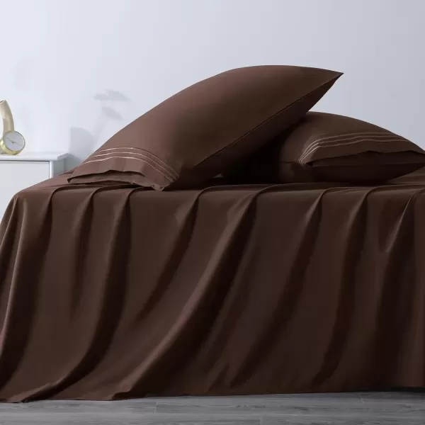 imageCozyLux Pillow Cases Standard Size Set of 2 Luxury 1800 Series Double Brushed Microfiber Bed Pillow Cases Embroidered 2 Pack 20x26 Beige Pillow Covers with Envelope Closure Soft and ComfortableBrown