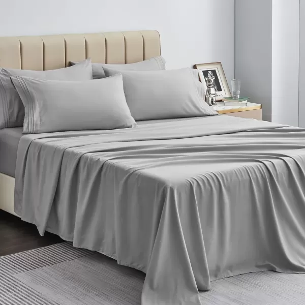 imageCozyLux Pillow Cases Standard Size Set of 2 Luxury 1800 Series Double Brushed Microfiber Bed Pillow Cases Embroidered 2 Pack 20x26 Beige Pillow Covers with Envelope Closure Soft and ComfortableLight Grey