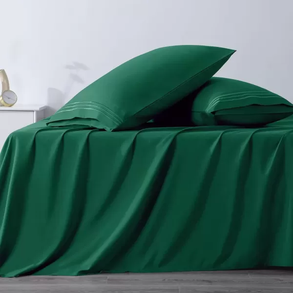 imageCozyLux Pillow Cases Standard Size Set of 2 Luxury 1800 Series Double Brushed Microfiber Bed Pillow Cases Embroidered 2 Pack 20x26 Beige Pillow Covers with Envelope Closure Soft and ComfortableForest Green
