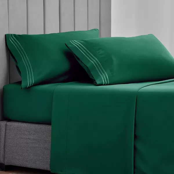 imageCozyLux Pillow Cases Standard Size Set of 2 Luxury 1800 Series Double Brushed Microfiber Bed Pillow Cases Embroidered 2 Pack 20x26 Beige Pillow Covers with Envelope Closure Soft and ComfortableForest Green