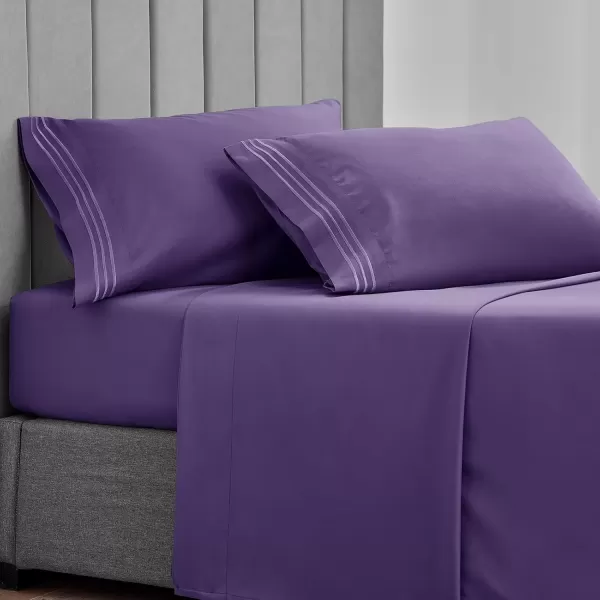 imageCozyLux Pillow Cases Standard Size Set of 2 Luxury 1800 Series Double Brushed Microfiber Bed Pillow Cases Embroidered 2 Pack 20x26 Beige Pillow Covers with Envelope Closure Soft and ComfortablePurple